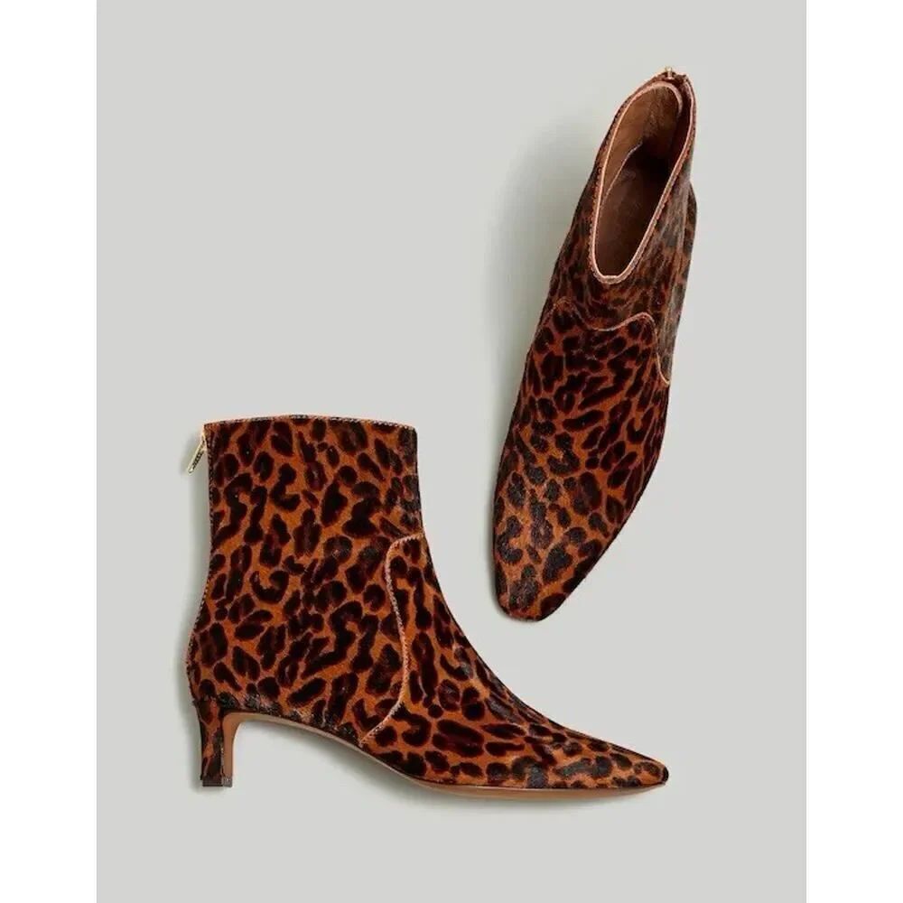 NEW Madewell Calf Hair Cheetah Print Ankle Boots Kitten Heel Size 6
